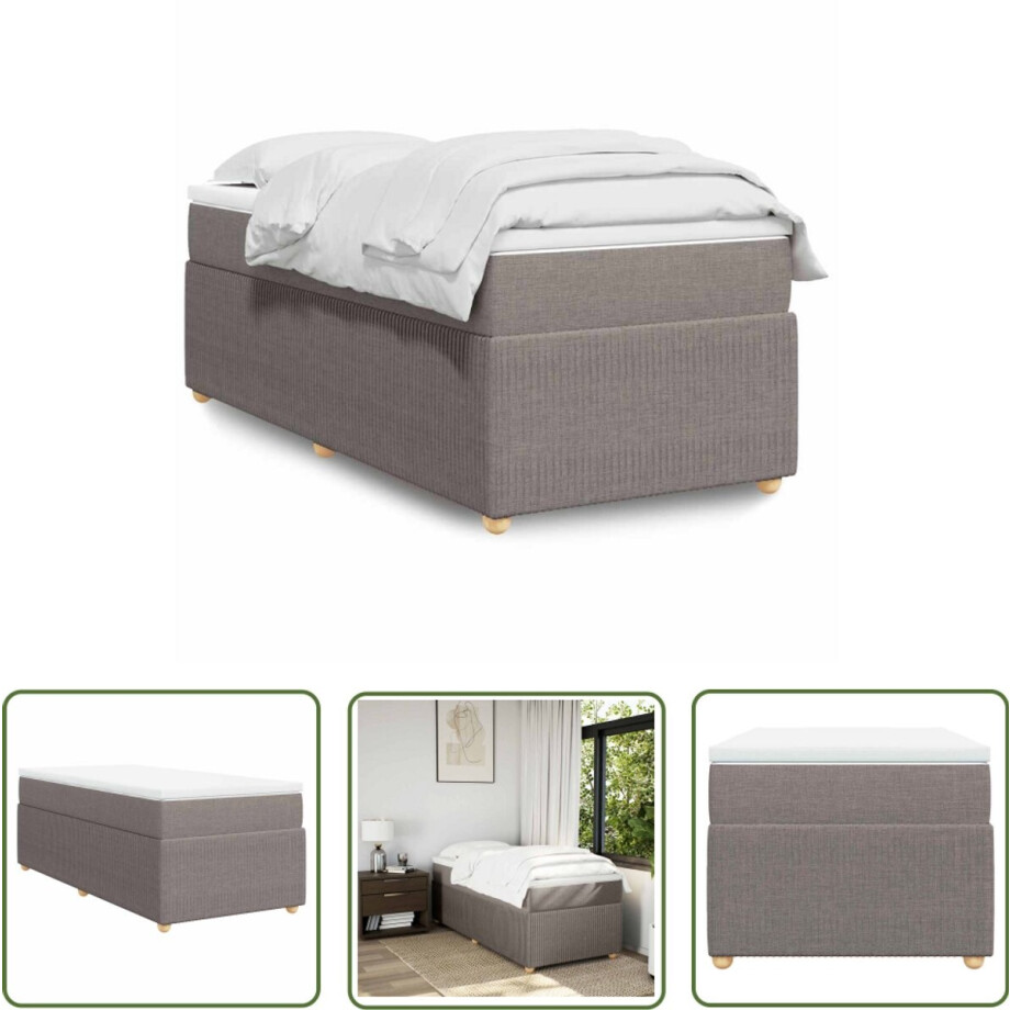 vidaXL Slaapcomfort - Boxspring - Boxspring met matras stof taupe 100x200 cm - Matras - Pocketvering - Taupe vidaXL Slaapcomfort - Boxspring - Boxspring met matras stof taupe 100x200 cm - Matras - Pocketvering - Taupe afbeelding 1