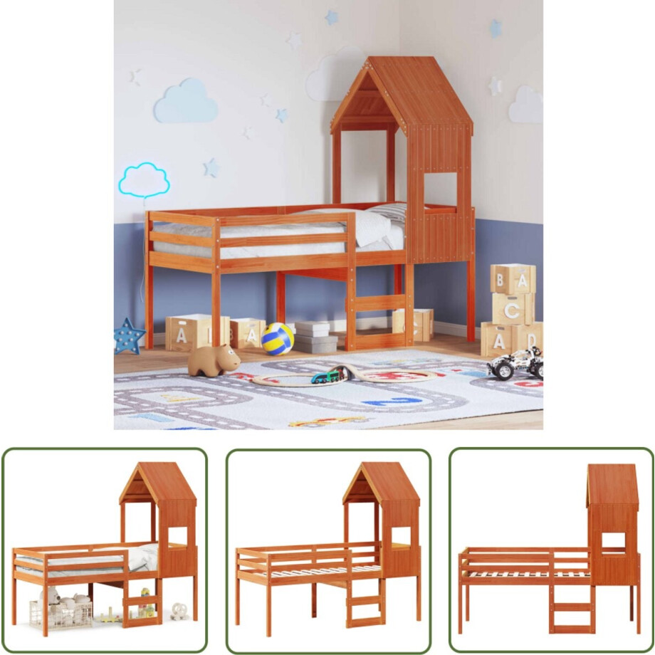 vidaXL Houten Bed - Hooghslaper - Hoogslaper met dak massief grenenhout wasbruin 75x190 cm - Kinderbed - Grenenhouten Bed - Kids Bed vidaXL Houten Bed - Hooghslaper - Hoogslaper met dak massief grenenhout wasbruin 75x190 cm - Kinderbed - Grenenhouten Bed - Kids Bed afbeelding 1