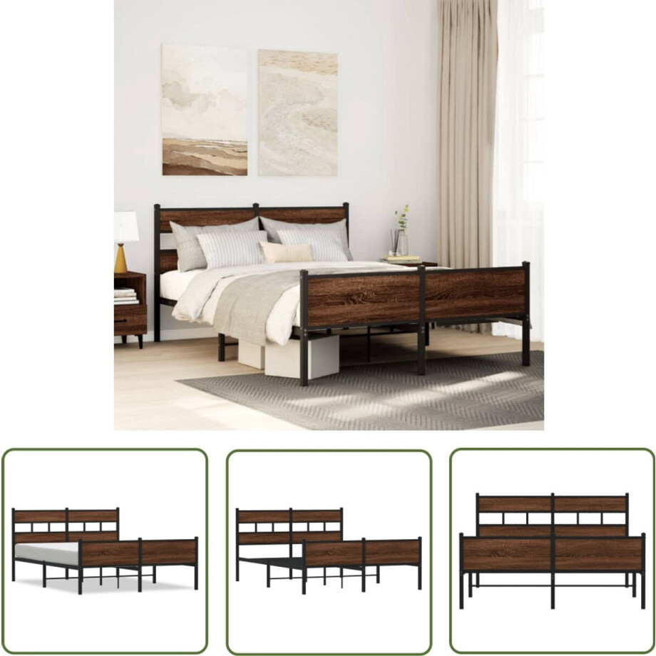 vidaXL Houten Bed - Bedframe - Bedframe zonder matras bewerkt hout bruin eikenkleur 140x200 cm - Tweepersoonsbed - Slaapkamers - Bedroom Furniture vidaXL Houten Bed - Bedframe - Bedframe zonder matras bewerkt hout bruin eikenkleur 140x200 cm - Tweepersoonsbed - Slaapkamers - Bedroom Furniture afbeelding 1