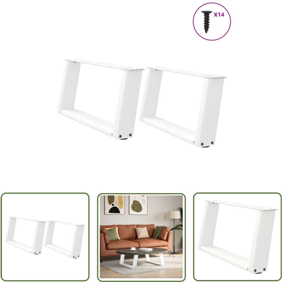 vidaXL Metalen Tafelpoten - Salontafel Potten - Salontafelpoten 2 st U-vormig 60x(30-31) cm staal wit - Witte Tafelpoten - U-vormige Tafelpoten - Salontafel Onderstel afbeelding 1