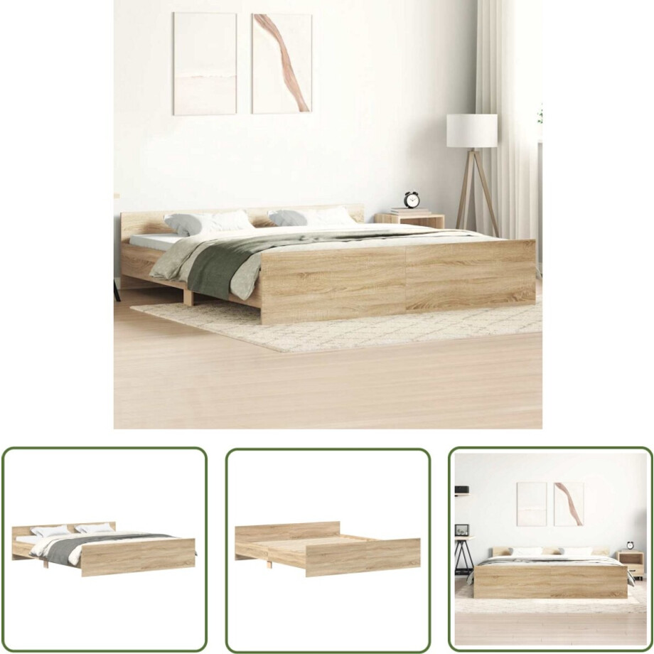 vidaXL Houten Bed - Bed Frame - Bedframe met hoofd- en voeteneinde sonoma eikenkleur 180x200 cm - Sonomahout - Tweepersoonsbed - Boxspring Bed afbeelding 1