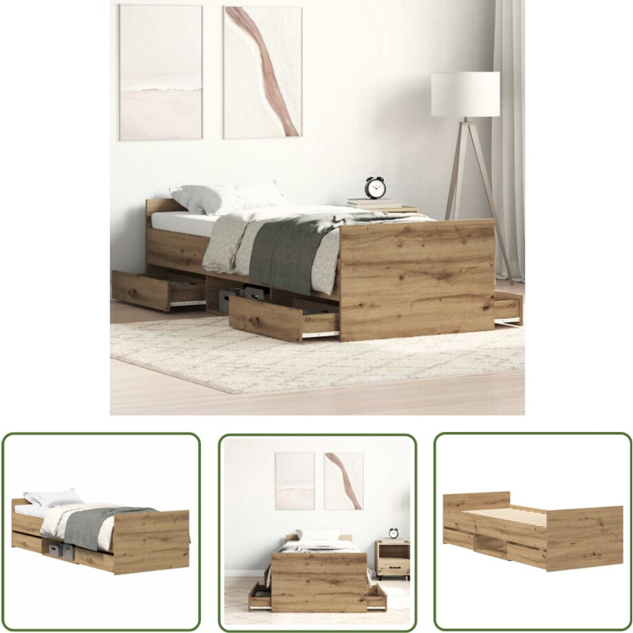 vidaXL Houten Bed - Bed Frame - Bedframe zonder matras spaanplaat artisanaal eikenkleurig - Slaapcomfort - Kunststof Bed - Tweepersoonsbed afbeelding 1