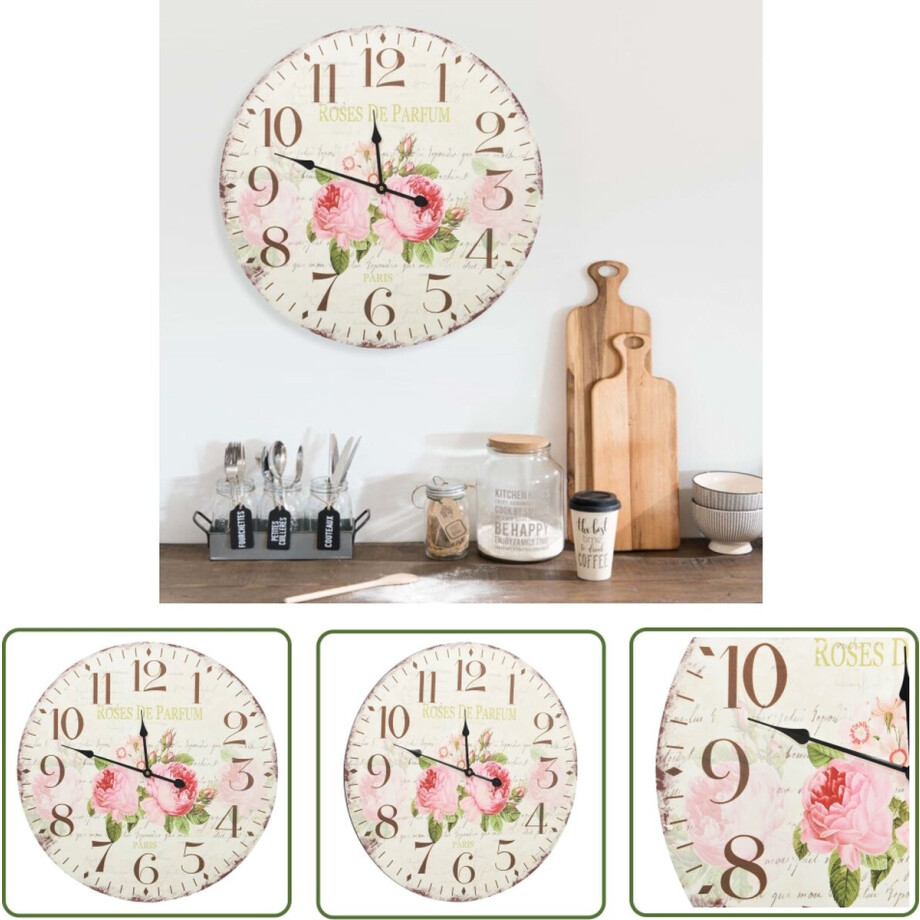 vidaXL Retro - Wandklok - Wandklok vintage stijl 60 cm bloemen - Vintage - Mdf - Multikleuren afbeelding 1