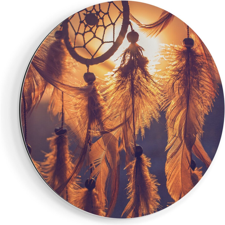 Artaza Dibond Muurcirkel Amulet van de Indianen - Symbool - Ketting - Ø 70 cm - Wandcirkel - Rond Schilderij - Voor Binnen en Buiten afbeelding 1