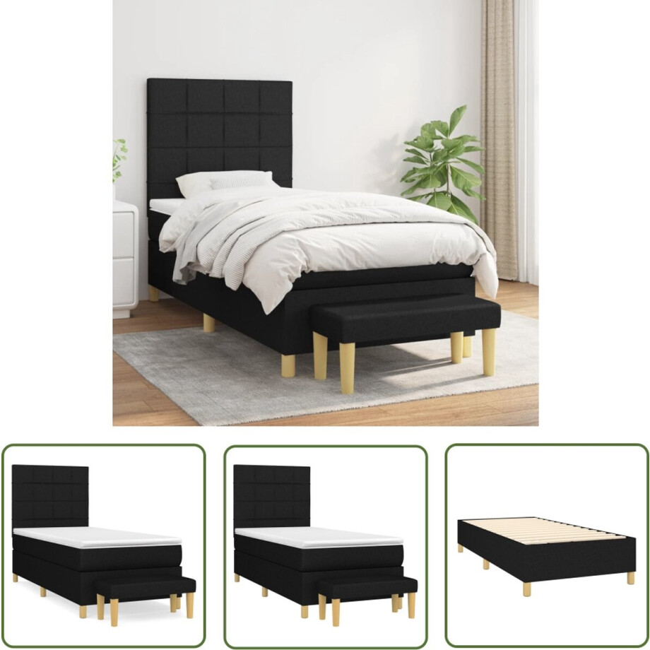 vidaXL Boxspring - Boxspringbed - Boxspring met matras stof zwart 90x200 cm - Tweepersoonsbed - Bed Frame - Zitzitting afbeelding 1