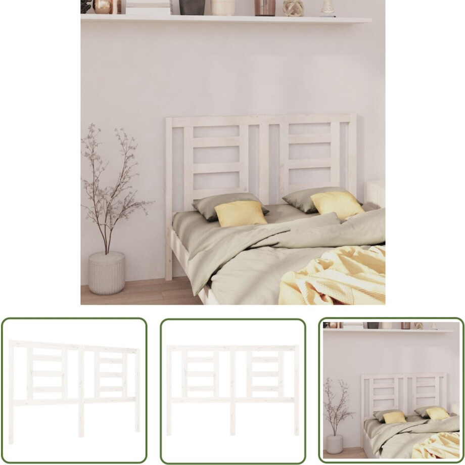 vidaXL Slaapkamers - Hoofd Bord - Hoofdbord 126x4x100 cm massief grenenhout wit - Hout - Grenenhout - Wit afbeelding 1