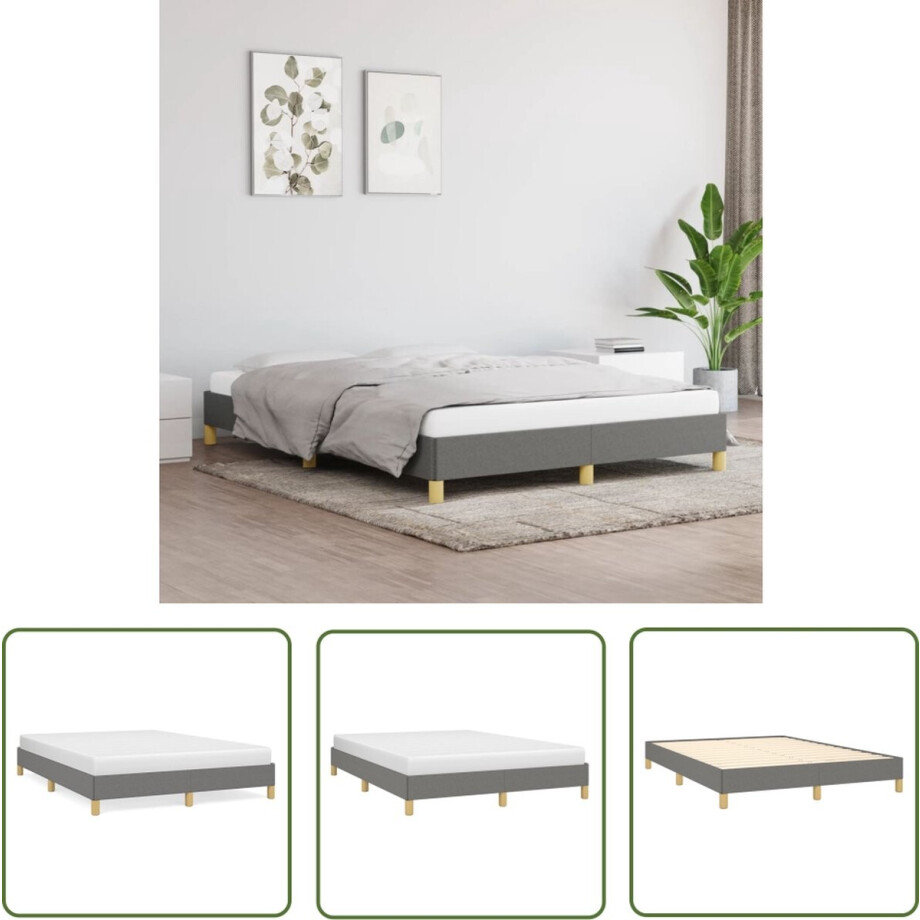 vidaXL Donkere Kleuren - Bed Frame - Bedframe zonder matras stof donkergrijs 140x200 cm - Tweepersoons Bed - Houten Bedframe - Stoffen Bedframe afbeelding 1