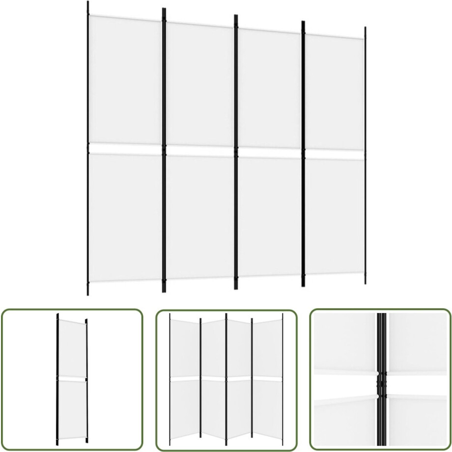 The Living Store Kamerscherm - Inklapbaar - Wit - 200 x 180 cm (B x H) - Stof (100% polyester) en ijzer The Living Store Kamerscherm - Inklapbaar - Wit - 200 x 180 cm (B x H) - Stof (100% polyester) en ijzer afbeelding 1