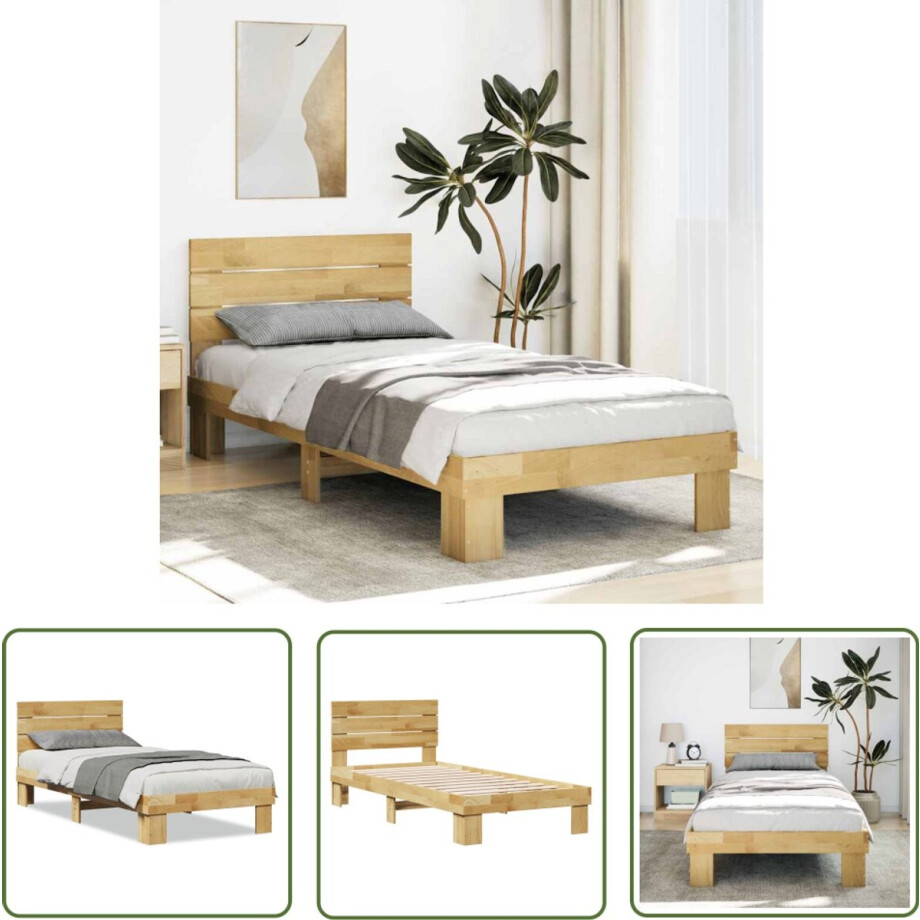 vidaXL Houten Bed - Bed Frame - Bedframe hoofdeinde zonder matras 75x190 cm massief hout eiken - Eiken Bed - Boxspring Frame - Hoofdbord afbeelding 1