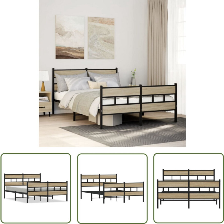 vidaXL Metalen Bed - Bedframe - Bedframe zonder matras metaal sonoma eikenkleurig 140x200 cm - Houten Bed - Slaapkamervloer - Boxspring vidaXL Metalen Bed - Bedframe - Bedframe zonder matras metaal sonoma eikenkleurig 140x200 cm - Houten Bed - Slaapkamervloer - Boxspring afbeelding 1