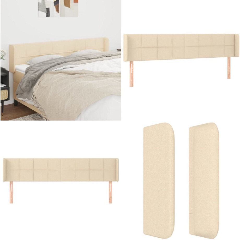 vidaXL Hoofdbord met randen 203x16x78/88 cm stof crèmekleurig - Hoofdbord - Hoofdborden - Hoofdeinde - Houten Hoofdbord vidaXL Hoofdbord met randen 203x16x78/88 cm stof crèmekleurig - Hoofdbord - Hoofdborden - Hoofdeinde - Houten Hoofdbord afbeelding 1