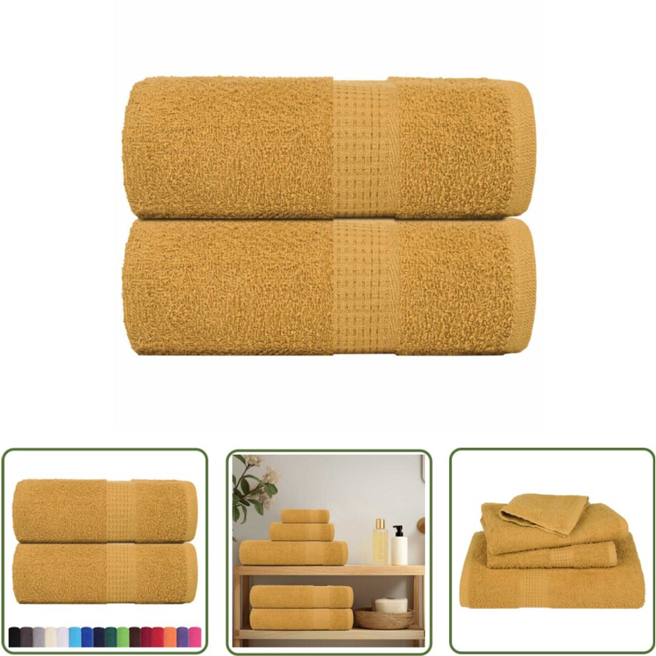vidaXL Zeepdoekjes 2 st 30x30 cm 360 g/m² 100% katoen goudkleurig - Zeepdoekjes - Handdoekjes - Badhanddoeken - Katoenen Handdoeken - Gouden Handdoeken afbeelding 1