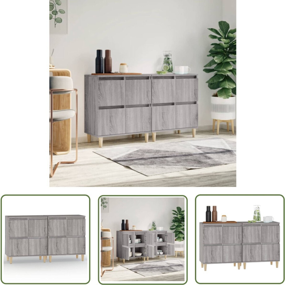 vidaXL Grijze Dressoirs - Dressoirs - Dressoirs 2 st 60x35x70 cm bewerkt hout grijs sonoma eikenkleur - Houten Dressoirs - Bewerkt Hout - Sonoma Eiken afbeelding 1