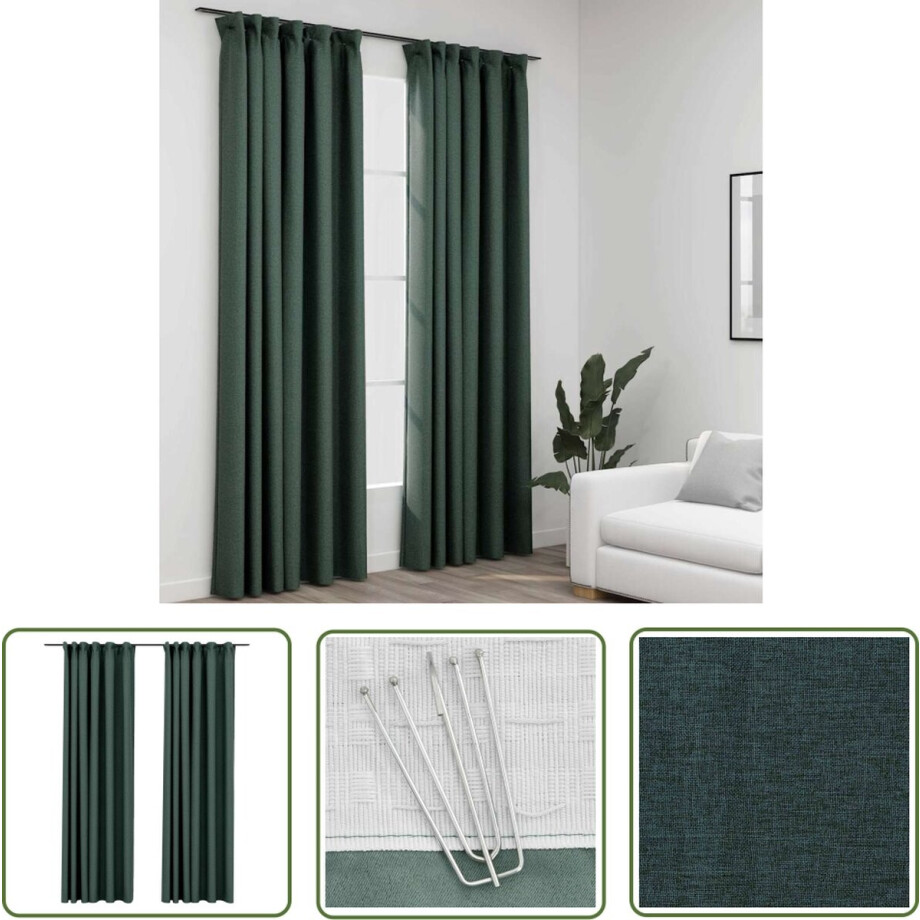 vidaXL Verduisterende Gordijnen - Gordijnen - Gordijnen linnen-look verduisterend haken 2 st 140x245 cm groen - Linnen Look Gordijnen - Groene Gordijnen - Kamerdecoratie vidaXL Verduisterende Gordijnen - Gordijnen - Gordijnen linnen-look verduisterend haken 2 st 140x245 cm groen - Linnen Look Gordijnen - Groene Gordijnen - Kamerdecoratie afbeelding 1