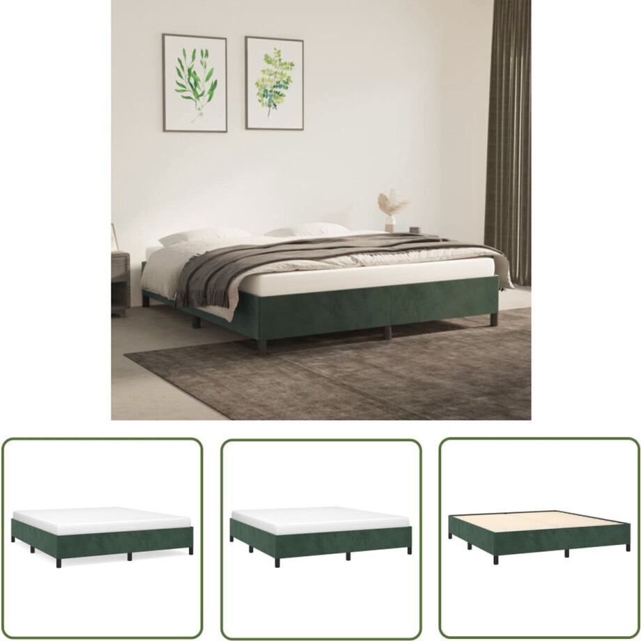 vidaXL Donkere Kleuren Bed - Fluweel Bed - Bedframe zonder matras 160x200 cm fluweel donkergroen - Tweepersoons Bed - Boxspring Bed - Houten Bed afbeelding 1