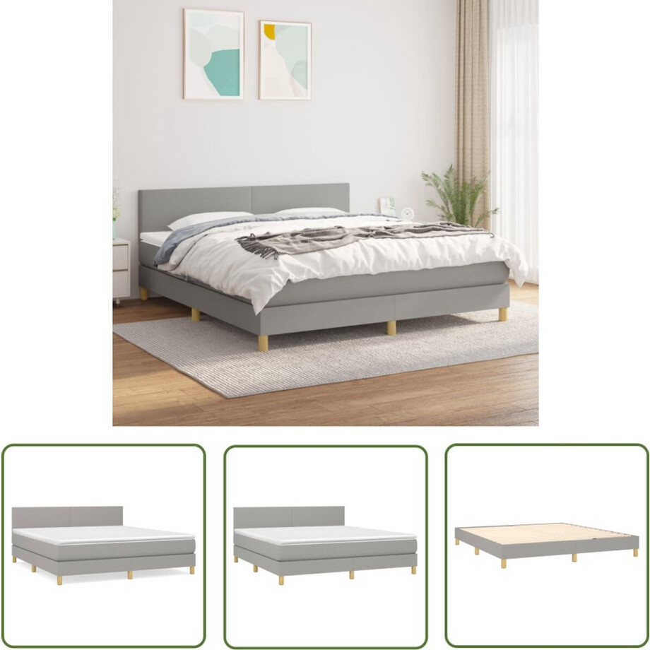vidaXL Slaapcomfort - Boxspringbed - Boxspring met matras stof lichtgrijs 160x200 cm - Matras - Topmatras - Boxspring vidaXL Slaapcomfort - Boxspringbed - Boxspring met matras stof lichtgrijs 160x200 cm - Matras - Topmatras - Boxspring afbeelding 1