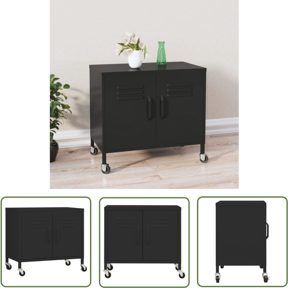 vidaXL Metalen Kast - Opslagkast - Opbergkast 60x35x56 cm staal zwart - Staalkast - Opbergruimte - Industriële Kast afbeelding 1