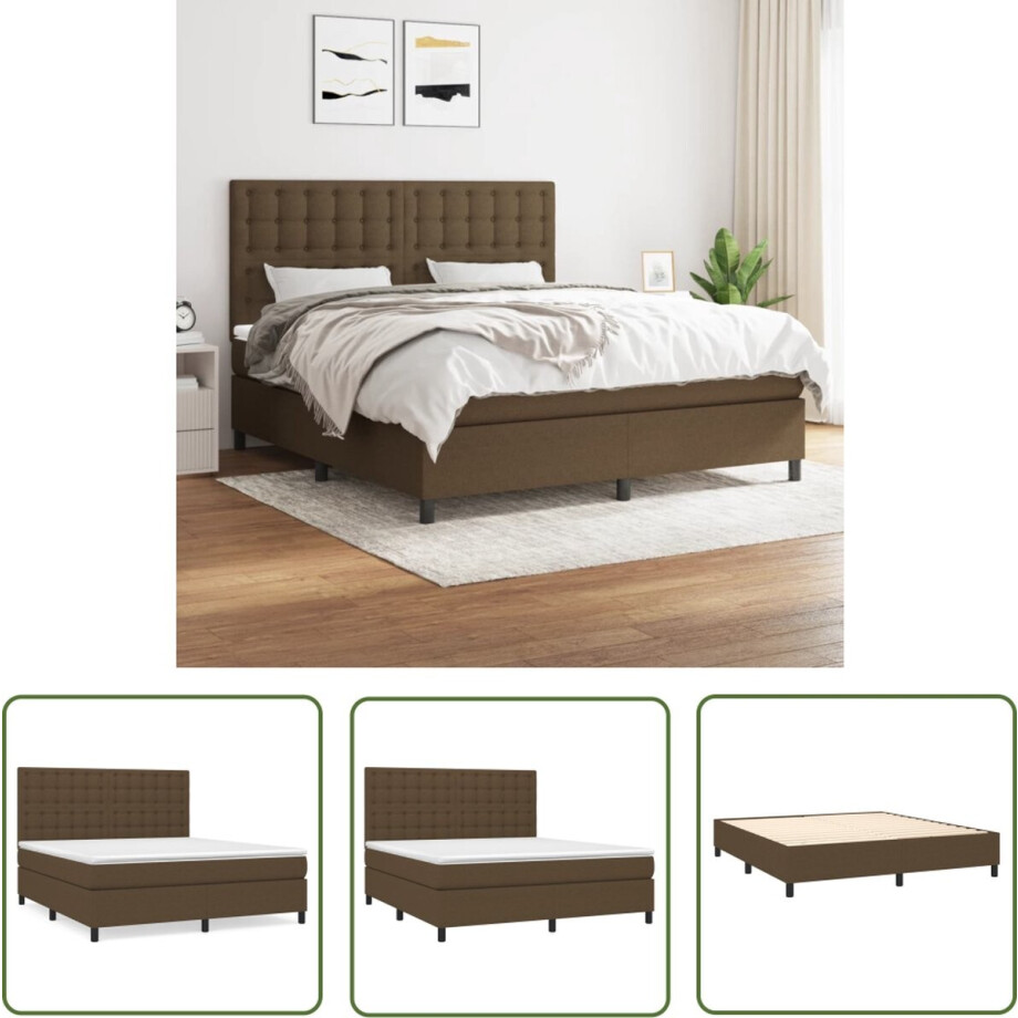 vidaXL Donkere Kleuren - Boxspringbed - Boxspring met matras stof donkerbruin 160x200 cm - Slaapcomfort - Pocketveer Matras - Hoofdbord vidaXL Donkere Kleuren - Boxspringbed - Boxspring met matras stof donkerbruin 160x200 cm - Slaapcomfort - Pocketveer Matras - Hoofdbord afbeelding 1