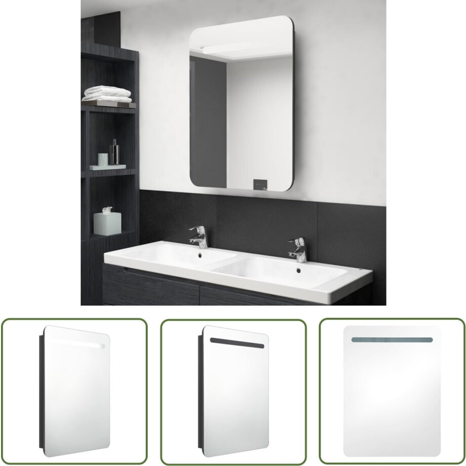 vidaXL Badkamerkast met spiegel en LED 60x11x80 cm glanzend zwart afbeelding 1