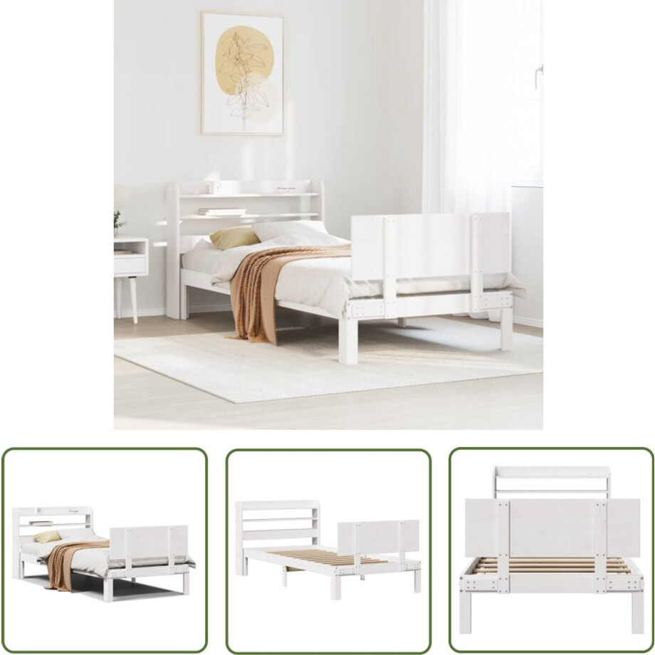 vidaXL Houten Bed - Bed Frame - Bedframe met hoofdeinde zonder matras 100x200 cm wit - Slaapkamers - Bedbank - Boxspring vidaXL Houten Bed - Bed Frame - Bedframe met hoofdeinde zonder matras 100x200 cm wit - Slaapkamers - Bedbank - Boxspring afbeelding 1