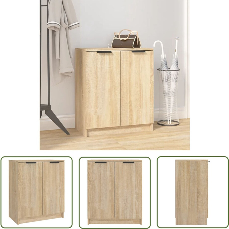 vidaXL Houten Schoenenkast - Schoenenkast - Schoenenkast 59x35x70 cm bewerkt hout sonoma eikenkleurig - Schoenenrek - Bergruimte - Organisatie afbeelding 1
