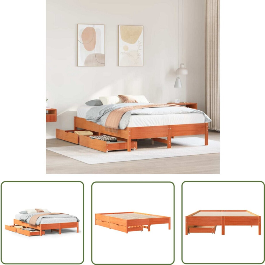 vidaXL Houten Bed - Bedframe - Bedframe zonder matras massief grenenhout wasbruin 150x200 cm - Bedkast - Slaapkamers - Grenenhout vidaXL Houten Bed - Bedframe - Bedframe zonder matras massief grenenhout wasbruin 150x200 cm - Bedkast - Slaapkamers - Grenenhout afbeelding 1