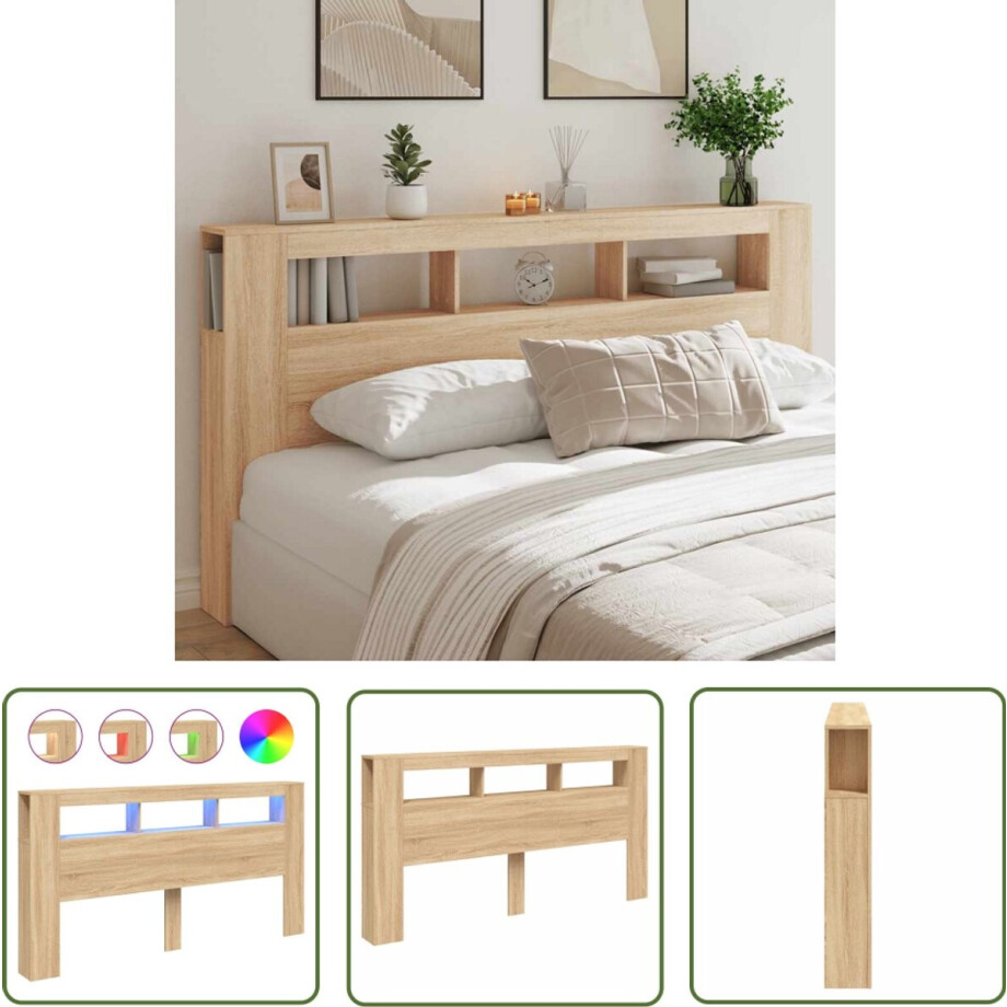 vidaXL Led Hoofdbord - Hoofd Bord - Hoofdbord met LED 200x18,5x103,5 cm bewerkt hout sonoma eiken - Hoofdbord Met Licht - Bedroom Furniture - Slaapkamermeubilair vidaXL Led Hoofdbord - Hoofd Bord - Hoofdbord met LED 200x18,5x103,5 cm bewerkt hout sonoma eiken - Hoofdbord Met Licht - Bedroom Furniture - Slaapkamermeubilair afbeelding 1