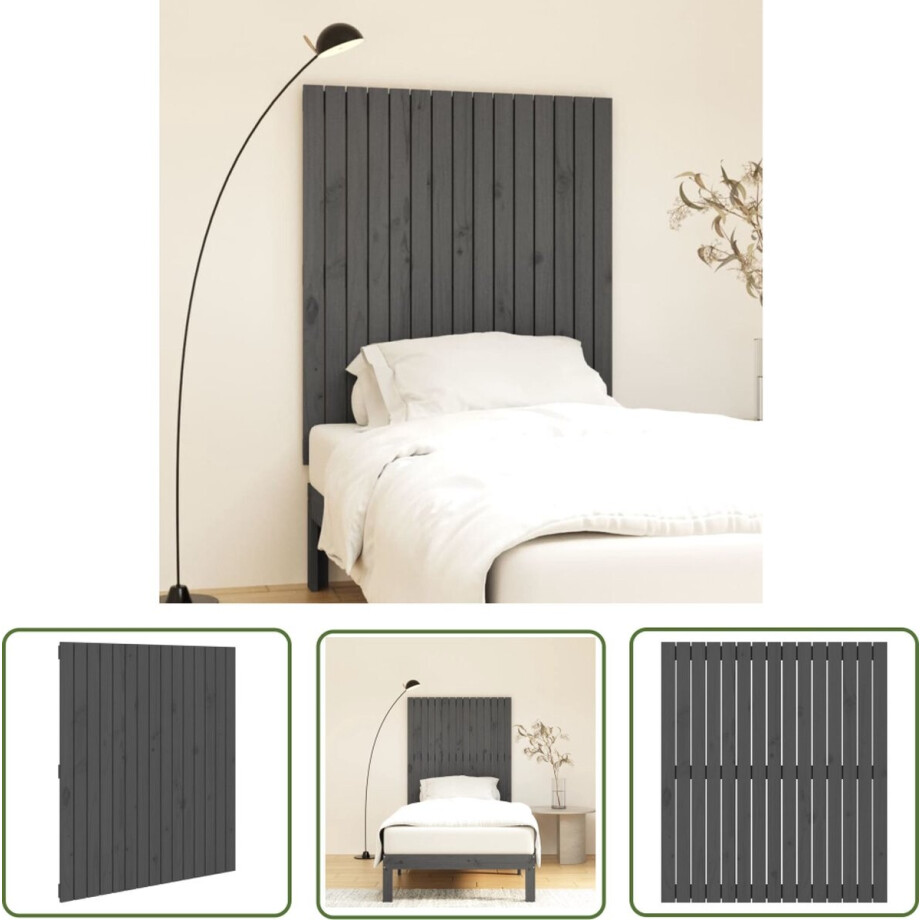 vidaXL Hoofdbord - Wanddecoratie - Wandhoofdbord 95,5x3x110 cm massief grenenhout grijs - Hout - Grieze Meubels - Slaapkamer Decoratie afbeelding 1