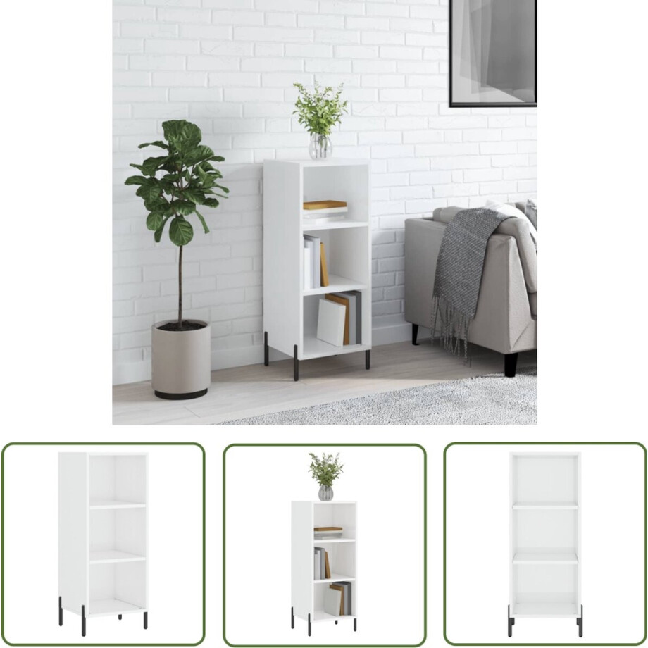 vidaXL Commode - Dressoir - Dressoir 34,5x32,5x90 cm bewerkt hout hoogglans wit - Houten Dressoir - Witte Dressoir - Vintage Dressoir afbeelding 1