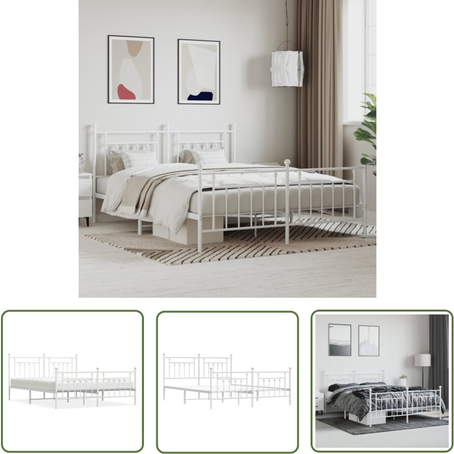 vidaXL Klassiek Bed - Robuust Bedframe - Bedframe met hoofd- en voeteneinde metaal wit 180x200 cm - Staal Bedframe - Wit Bedframe - Slaapcomfort afbeelding 1