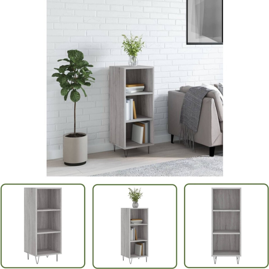 vidaXL Grijze Dressoirs - Dressoir - Dressoir 34,5x32,5x90 cm bewerkt hout grijs sonoma eikenkleurig - Houten Dressoir - Salontafel - Tv Tafel afbeelding 1