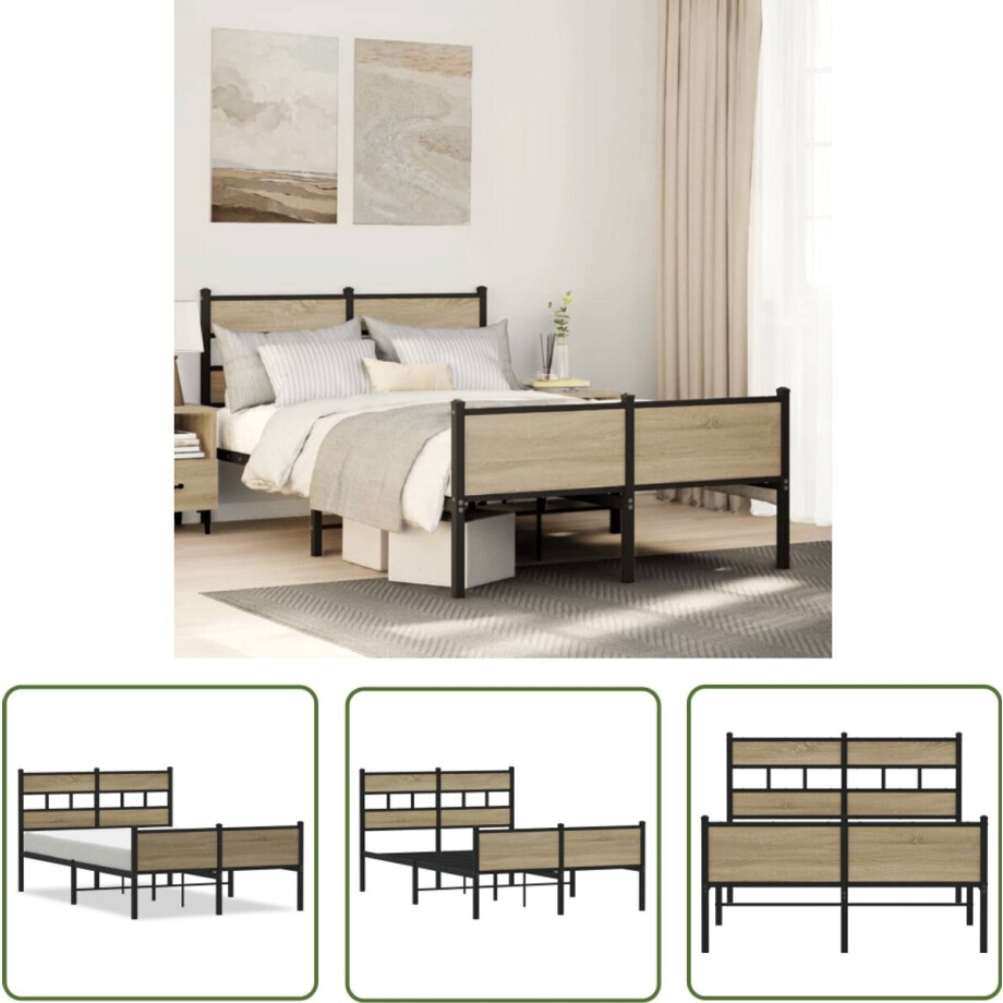 vidaXL Houten Bed - Bedframe - Bedframe zonder matras hout sonoma eikenkleurig 120x190 cm - Sonoma Eiken - Tweepersoonsbed - Boxspring afbeelding 1