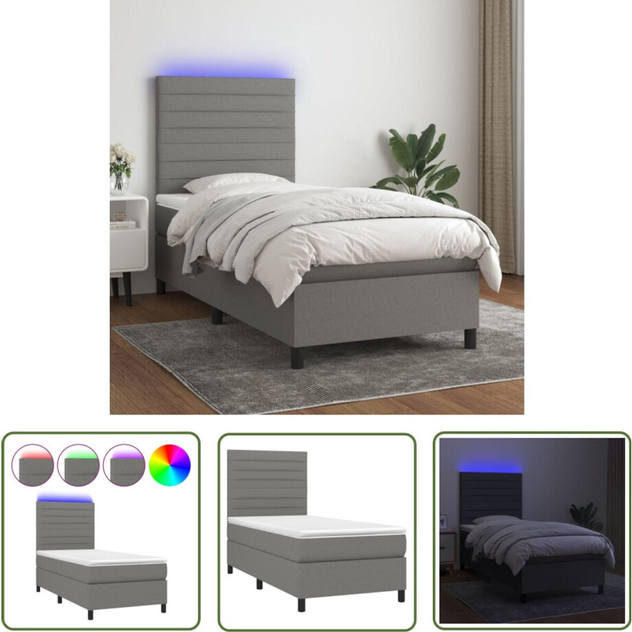 vidaXL Boxspring met matras en LED 90x190 cm Boxspring - Led Boxspring - Donkere Boxspring - Tweepersoons Boxspring - Boxspring Grijs vidaXL Boxspring met matras en LED 90x190 cm Boxspring - Led Boxspring - Donkere Boxspring - Tweepersoons Boxspring - Boxspring Grijs afbeelding 1