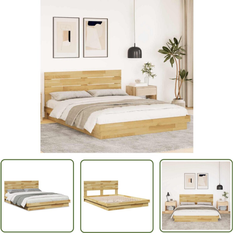 vidaXL Houten Bed - Bed Frame - Bedframe hoofdeinde zonder matras 160x200 cm massief eikenhout - Eikenhouten Bed - Tweepersoonsbed - Boxspring afbeelding 1
