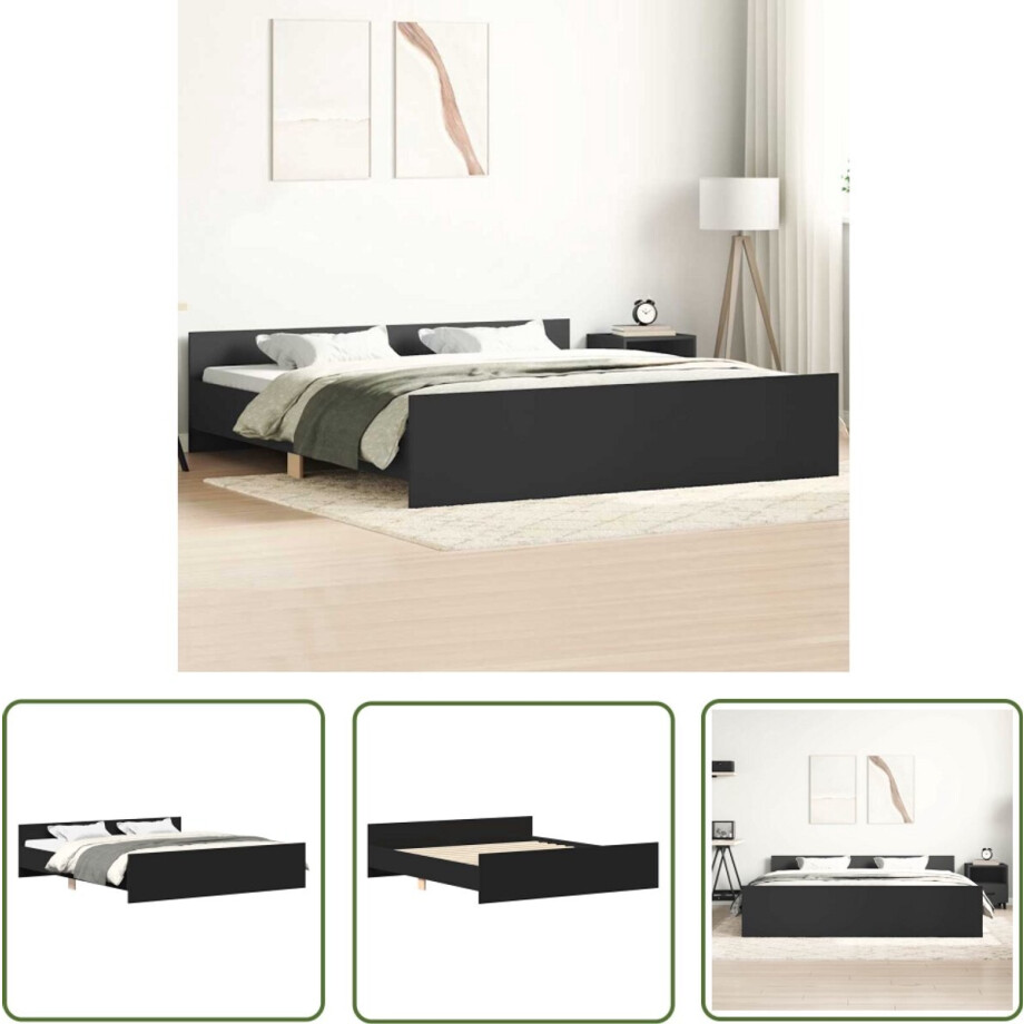 vidaXL Houten Bed - Bed Frame - Bedframe met hoofd- en voeteneinde zwart 160x200 cm - Design Bed - Tweepersoons Bed - Boxspring Bed vidaXL Houten Bed - Bed Frame - Bedframe met hoofd- en voeteneinde zwart 160x200 cm - Design Bed - Tweepersoons Bed - Boxspring Bed afbeelding 1
