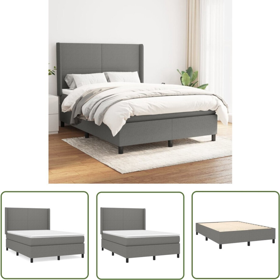 vidaXL Slaapcomfort - Boxspringbed - Boxspring met matras stof donkergrijs 140x200 cm - Boxspring - Tweepersoonsbed - Donkere Kleuren afbeelding 1