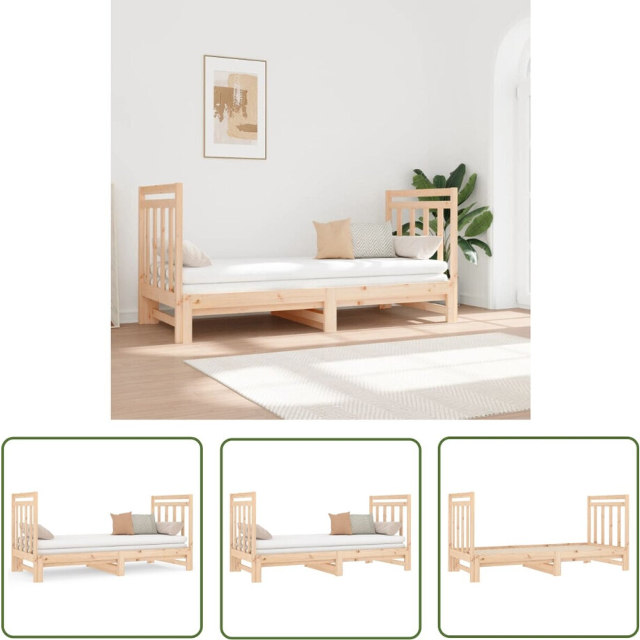 vidaXL Logeerbed - Slaapbank - Slaapbank uitschuifbaar massief grenenhout 2x(90x190) cm - Sofa Bed - Hout Bed - Grenenhouten Bed afbeelding 1