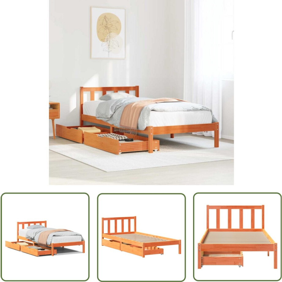 vidaXL Houten Bed - Bedframe - Bedframe zonder matras massief grenenhout wasbruin 100x200 cm - Slaapcomfort - Boxspring - Tweepersoonsbed vidaXL Houten Bed - Bedframe - Bedframe zonder matras massief grenenhout wasbruin 100x200 cm - Slaapcomfort - Boxspring - Tweepersoonsbed afbeelding 1