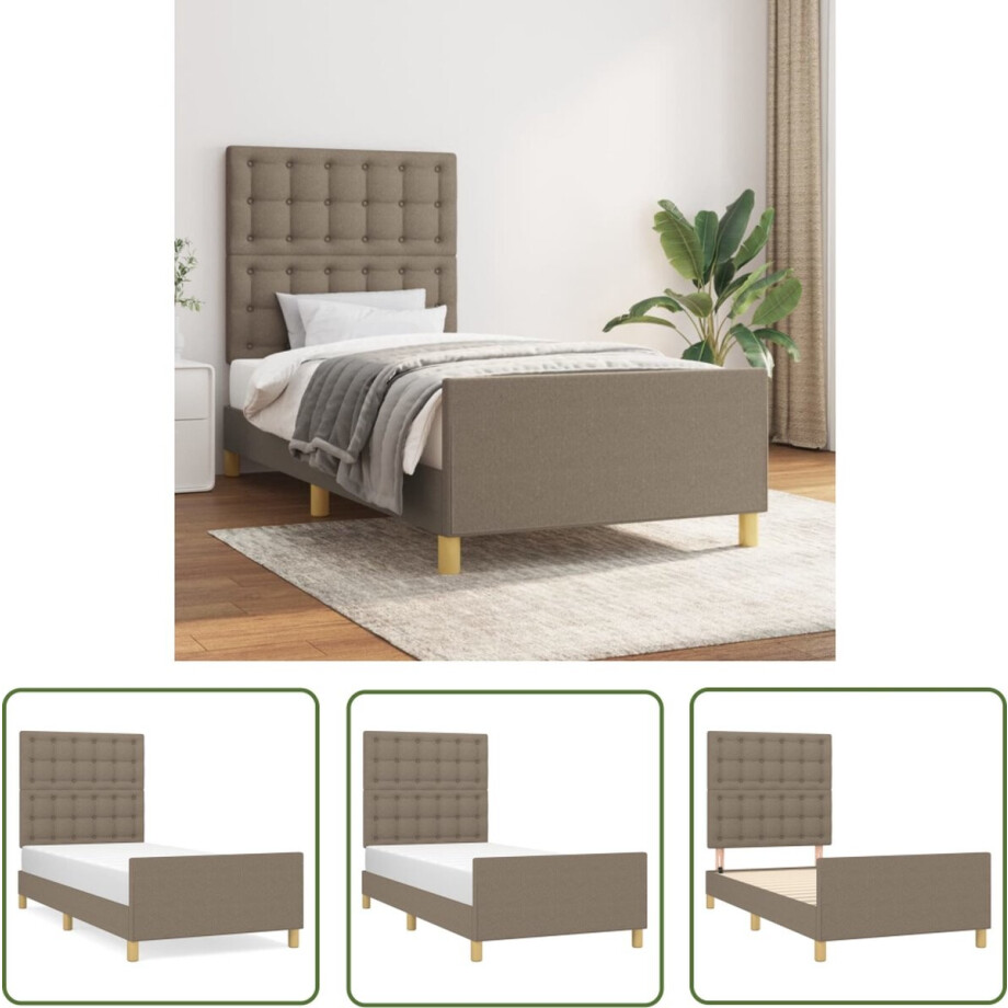 vidaXL Hoofdeinde - Bed Frame - Bedframe met hoofdeinde stof taupe 80x200 cm - Stoffen Bed - Verstelbaar Bed - Multipex Lattenbodem vidaXL Hoofdeinde - Bed Frame - Bedframe met hoofdeinde stof taupe 80x200 cm - Stoffen Bed - Verstelbaar Bed - Multipex Lattenbodem afbeelding 1