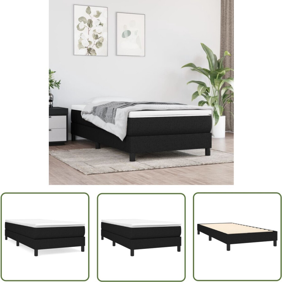 vidaXL Boxspring - Boxspringbed - Boxspring met matras stof zwart 90x190 cm - Tweepersoonsbed - Pocketveer Matras - Midden Hard afbeelding 1