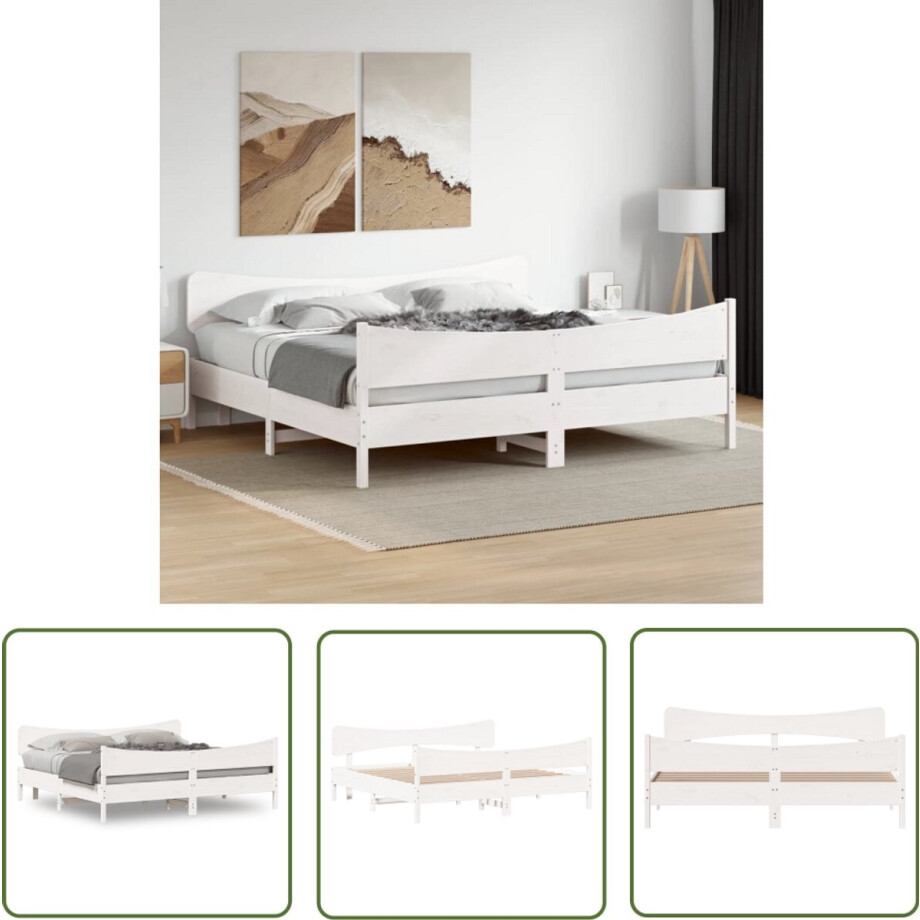 vidaXL Houten Bed - Massief Grenenhout Bed Frame - Bedframe zonder matras massief grenenhout wit 200x200 cm - Bed Frame Wit - King Size Bed Frame - Groot Bed Frame afbeelding 1