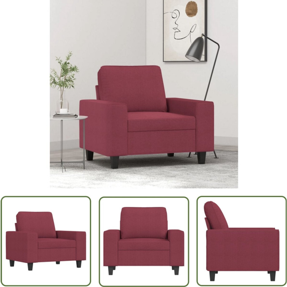 vidaXL Stoffen Fauteuil - Fauteuil - Fauteuil 60 cm stof wijnrood - Lounge Fauteuil - Vintage Fauteuil - Rode Fauteuil afbeelding 1