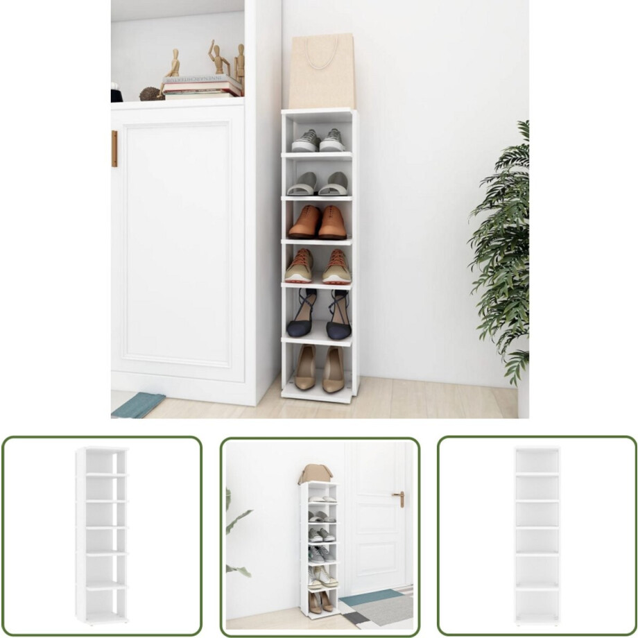 vidaXL Schoenenkast 6 schappen wit hout Schoenenkast - Schoenen Rek - Houten Schoenenkast - Witte Schoenenkast - Organisatie Schoenen vidaXL Schoenenkast 6 schappen wit hout Schoenenkast - Schoenen Rek - Houten Schoenenkast - Witte Schoenenkast - Organisatie Schoenen afbeelding 1