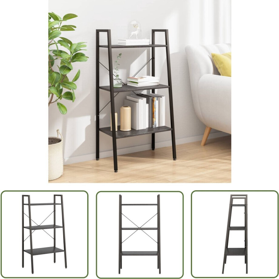 vidaXL Boekenplank - Opbergruimte - Opbergmeubel met 3 lagen 56x35x108 cm zwart - Kast - Ladderrek - Zwarte Kast afbeelding 1