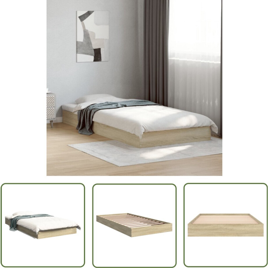 vidaXL Houten Bed - Bed Frame - Bedframe zonder matras hout sonoma eikenkleurig 100x200 cm - Sonoma Eiken - Tweepersoons Bed - Enkel Bed vidaXL Houten Bed - Bed Frame - Bedframe zonder matras hout sonoma eikenkleurig 100x200 cm - Sonoma Eiken - Tweepersoons Bed - Enkel Bed afbeelding 1