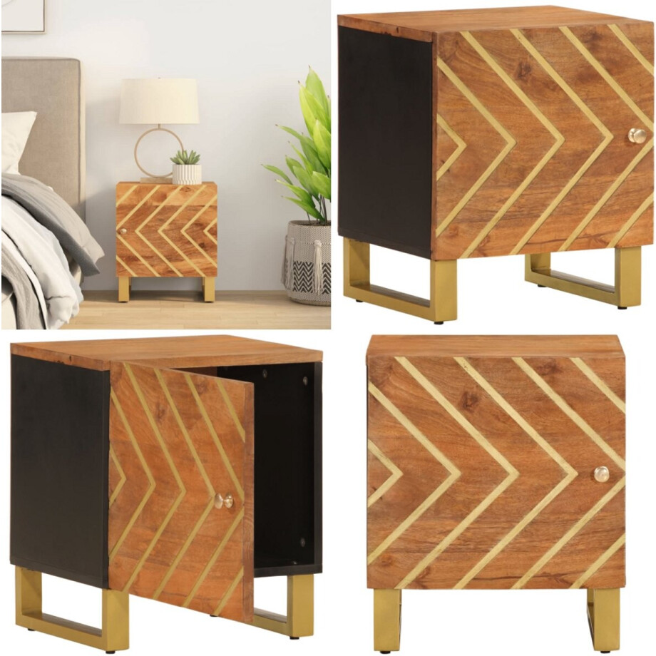 vidaXL Nachtkastje massief mangohout bruin en zwart - Nachtkastje - Nachtkastjes - Bijzettafel - Wandkastje afbeelding 1