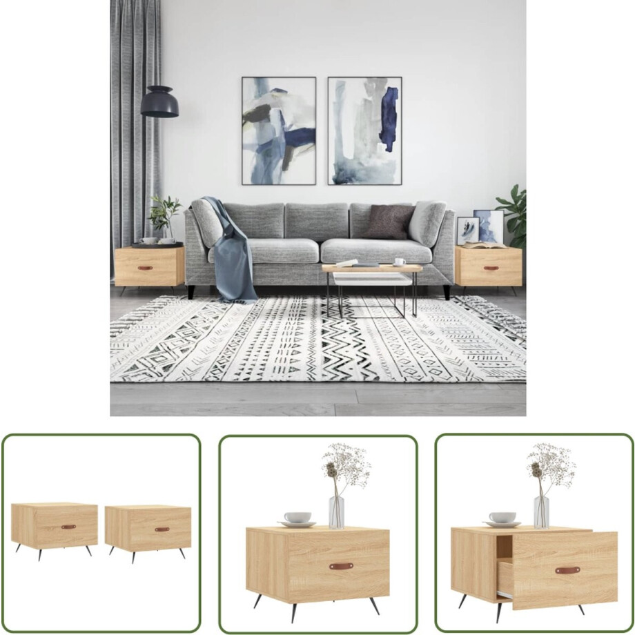 vidaXL Bijzettafel - Salontafel - Salontafels 2 st 50x50x40 cm bewerkt hout sonoma eikenkleurig - Houten Tafel - Eiken Tafel - Modern Interieur afbeelding 1