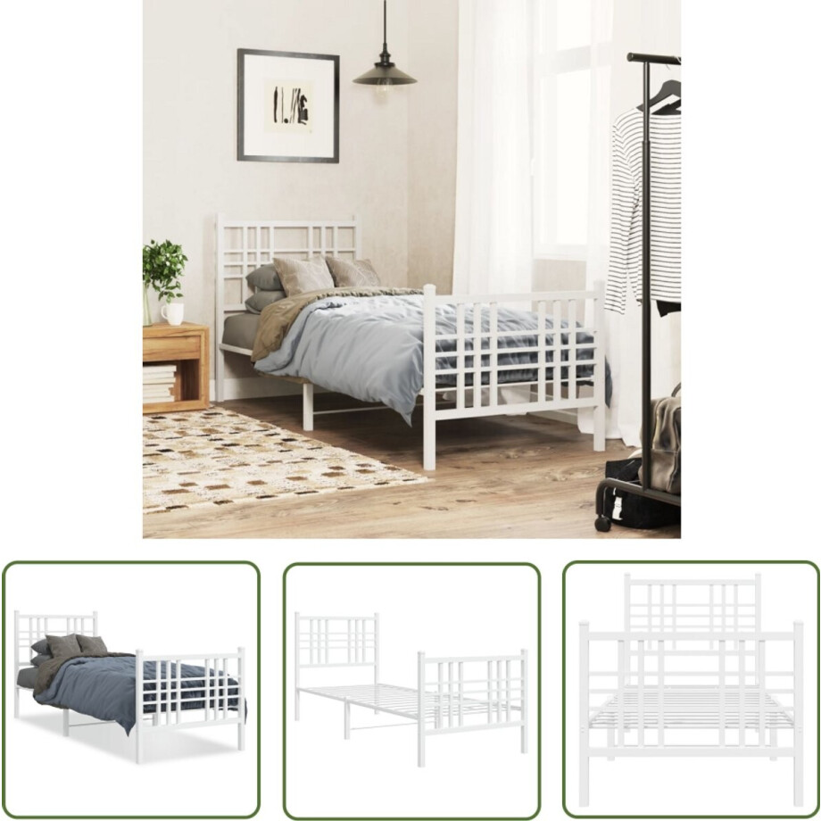 vidaXL Wit Bedframe - Staal Bedframe - Bedframe met hoofd- en voeteneinde metaal wit 80x200 cm - Enkel Bed - Klein Bed - Bed 80x200 vidaXL Wit Bedframe - Staal Bedframe - Bedframe met hoofd- en voeteneinde metaal wit 80x200 cm - Enkel Bed - Klein Bed - Bed 80x200 afbeelding 1