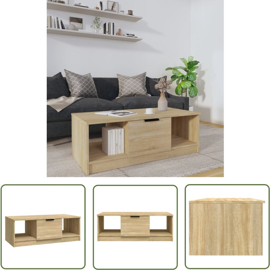 vidaXL Salontafeltje - Salontafel - Salontafel 102x50x36 cm bewerkt hout sonoma eikenkleurig - Houten Salontafel - Bewerkt Hout - Sonomaeikentafel vidaXL Salontafeltje - Salontafel - Salontafel 102x50x36 cm bewerkt hout sonoma eikenkleurig - Houten Salontafel - Bewerkt Hout - Sonomaeikentafel afbeelding 1