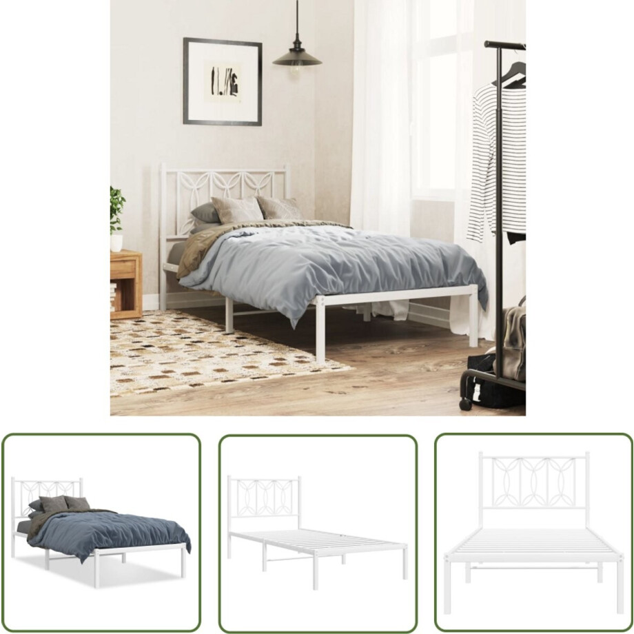 vidaXL Bedframe 80x200 - Metalen Bedframe - Bedframe met hoofdbord metaal wit 80x200 cm - Wit Bedframe - Staal Bedframe - Modern Bedframe vidaXL Bedframe 80x200 - Metalen Bedframe - Bedframe met hoofdbord metaal wit 80x200 cm - Wit Bedframe - Staal Bedframe - Modern Bedframe afbeelding 1
